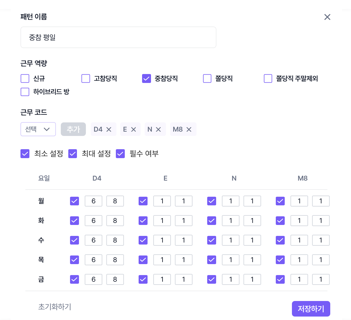 중참당직 평일 패턴 예시