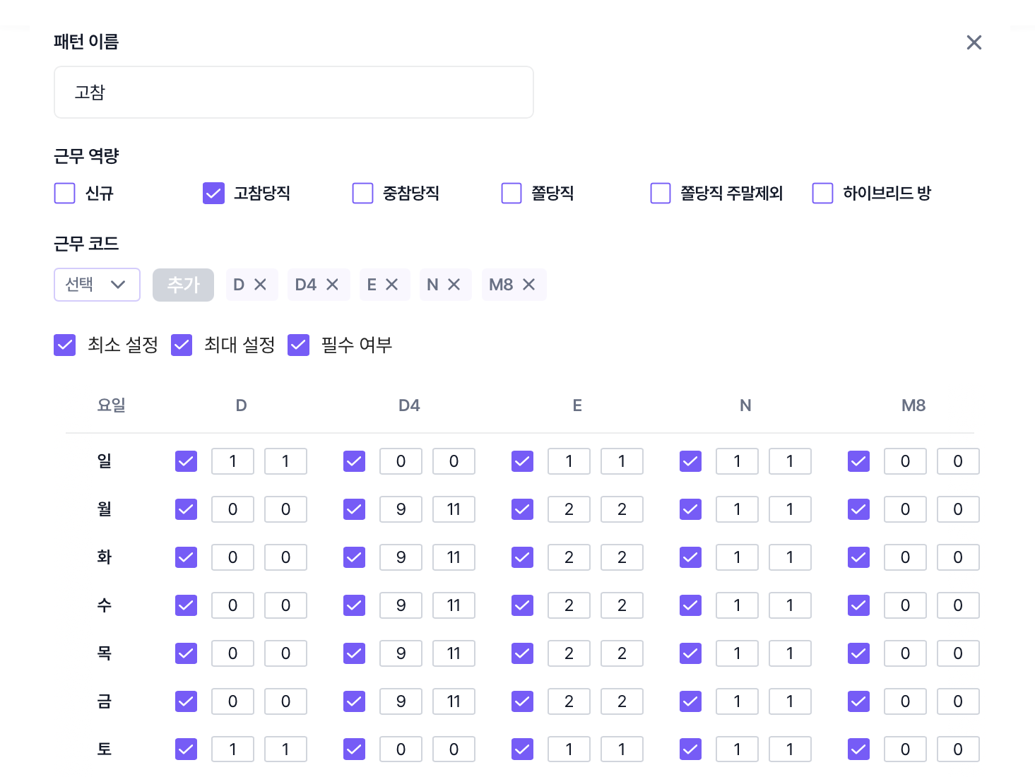 고참당직 패턴 예시